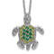 Rhodium Over Sterling Silver Green Glass and Cubic Zirconia Turtle Necklace
