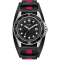 Guess Men's Classic Black Dial Black with Red Stripe Fabric Strap Watch