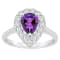 8x5mm Pear Shape Amethyst And White Topaz Accents Rhodium Over Sterling
Silver Halo Ring