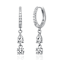 Two-Stone CZ Dangle Huggie Earrings In White Rhodium Over Brass