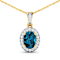 1.10ctw 14K Yellow Gold Blue London Blue Topaz and White Diamond Pendant
with 18 inch Cable Chain