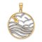 14K Two-tone Gold  Textured Sunset and Seagulls In Circle Pendant