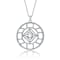 Geometric CZ Halo Pendant Necklace In White Rhodium Over Brass