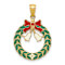 14k Yellow Gold Enameled Christmas Wreath Pendant