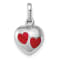 Rhodium Over Sterling Silver Polished Red Enameled Hearts Children's Pendant