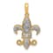 14k Yellow Gold and Rhodium Over 14k Yellow Gold Diamond Fleur De Lis Pendant