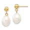 10k Yellow Gold 7-8mm White Rice Freshwater Cultured Pearl Dangle Earrings