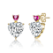 Ruby Color CZ Two-Stone Heart Drop Earrings In 14K Gold Over Sterling Silver