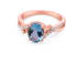 9x7mm Oval Aquamarine and White CZ 18K Rose Gold Over Sterling Silver
Ring, 1.54ctw