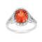 Peach Orange Lab Created Oval Padparadscha Sapphire Halo Ring in Rhodium
Over Sterling Silver