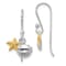 Rhodium Over Sterling Silver Two-tone Starfish and Shell Dangle Earrings