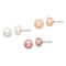 Rhodium Over Sterling Silver 8-9mm Set of 3 White/Pink/Purple Button FWC
Pearl Earrings
