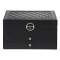 Lockable Black Faux Leather Jewelry Box with 2 Drawers and Lid Storage