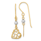 14K Two-tone Gold Satin and Diamond-Cut Heart Dangle Earrings