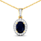 1.30ctw 14K Yellow Gold Blue Sapphire and White Diamond Pendant with 18
inch Cable Chain