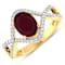 1.74ctw Red Ruby and Diamond 14K Yellow Gold Halo Ring