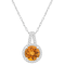 7mm Round Citrine 1/7 ctw Diamond Rhodium Over Sterling Silver Halo
Pendant with Chain