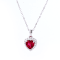 Red Lab Created Ruby With Moissanite Accents Rhodium Over Silver Heart Pendant