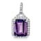 Rhodium Over 10k White Gold 5.07 ctw Emerald-cut Amethyst and Diamond
Halo Pendant