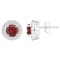 6mm Round Garnet 1/5 ctw Diamond Rhodium Over Sterling Silver Halo Stud Earrings