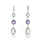 Green Pear Praisiolite, Blue Round Topaz, and Purple Cushion Amethyst
Sterling Silver Earrings 17ctw