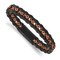 Black Leather and Stainless Steel Antiqued and Polished Rose IP-plated
8.5-inch Bracelet