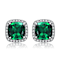 Emerald Color CZ Halo Stud Earrings In Sterling Silver