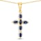 Blue Sapphire 18K Yellow Gold Over Sterling Silver Cross Pendant With Chain