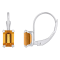 6x4mm Emerald Cut Citrine Rhodium Over 10k White Gold Drop Earrings