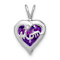 Rhodium Over 14k White Gold Amethyst and Diamond MOM Heart Pendant