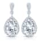 Pear Shape CZ Halo Drop Earrings In Sterling Silver