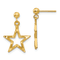 14k Yellow Gold Polished and Diamond-Cut Star Dangle Earrings