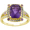Rectangular Amethyst with Garnets, Blue Topaz, and White Diamond 14K
Yellow Gold Ring 3.61ctw