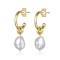 Pear Shape Pearl Simulant Huggie Drop Earrings In 14K Gold Over Brass