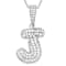 CZ Initial J Bubble Letter Pendant Necklace In Sterling Silver 1.59ctw