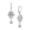 Silver Tone Crystal Flower Cluster Leverback Earrings