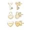 CZ Heart And Key Stud Earrings 3-Piece Set In 14K Gold Over Sterling Silver