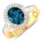 14K Yellow Gold London Blue Topaz and White Diamond Oval Halo Ring 2.42ctw