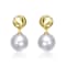 Pear Shape Pearl Simulant Textured Drop Earrings In 14K Gold Over Brass
