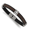 Black and Brown Leather and Stainless Steel Polished 8.25-inch Bracelet