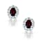 Ruby Color CZ Halo Stud Earrings In Sterling Silver