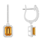 7x5mm Emerald Cut Citrine 1/3 ctw Diamond Rhodium Over Sterling Silver
Halo Dangle Earrings
