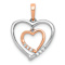 14K Two-tone Gold  Diamond Double Heart Pendant