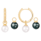 White and Black Cultured Akoya Pearl 14k Yellow Gold Earrings 7-7.5mm