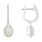 7x5mm Oval Opal 1/3 ctw Diamond Rhodium Over Sterling Silver Halo Dangle Earrings