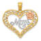 14K Tri-color Gold Diamond-Cut MOM in Heart with Rose Pendant