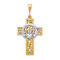 14k Yellow Gold and 14k White Gold Textured Claddagh Cross Pendant