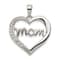 Rhodium Over Sterling Silver MOM Cubic Zirconia Heart Pendant
