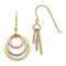 14K Tri-color gold Circle Dangle Earrings