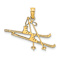 14k Yellow Gold Polished and Textured Snow Skis, Boot and Pole Charm